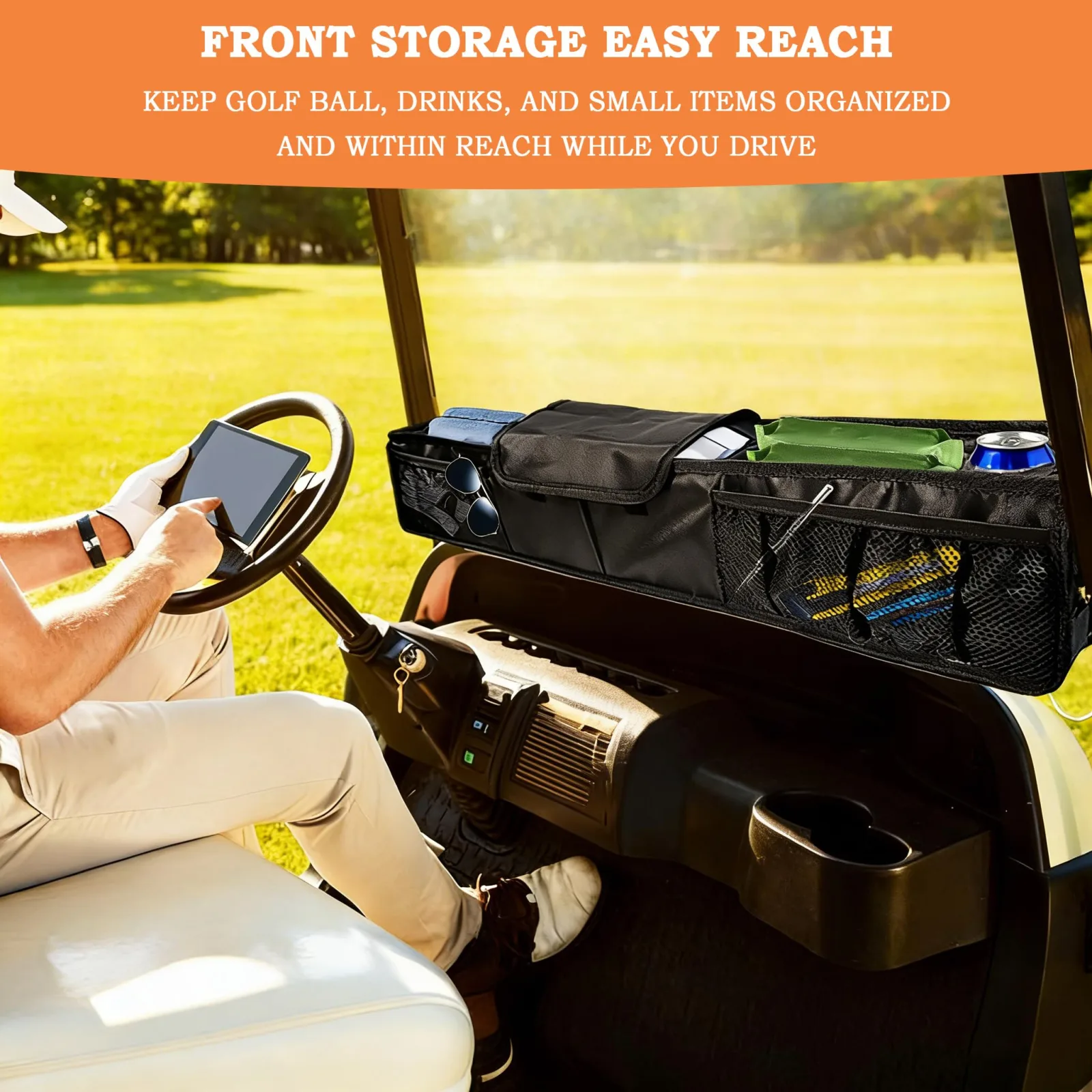 GHXYHTH Front Golf Cart Organizer with Cup Holders — GHXYHTH-8899113 image 2