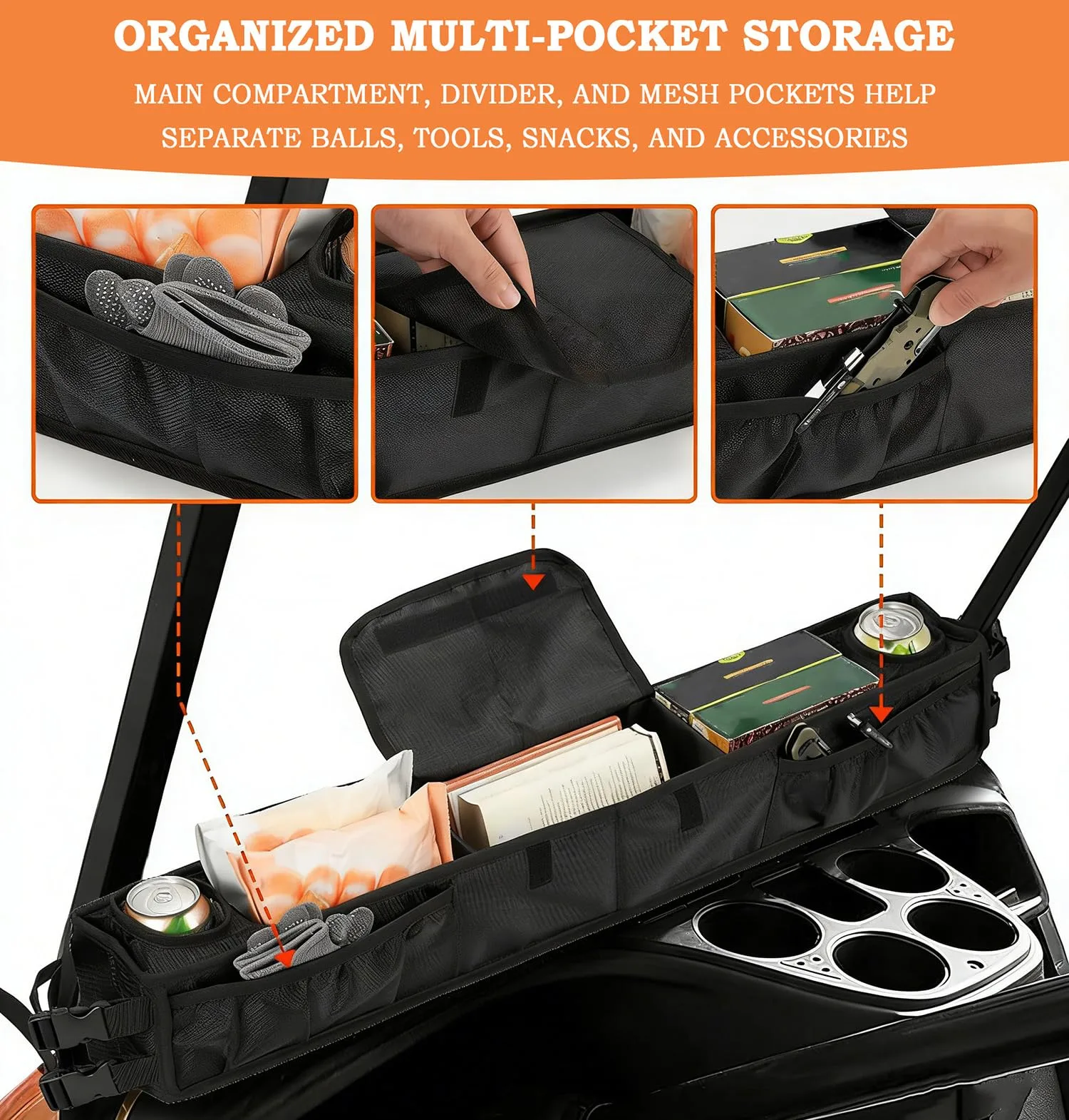 GHXYHTH Front Golf Cart Organizer with Cup Holders — GHXYHTH-8899113 image 3