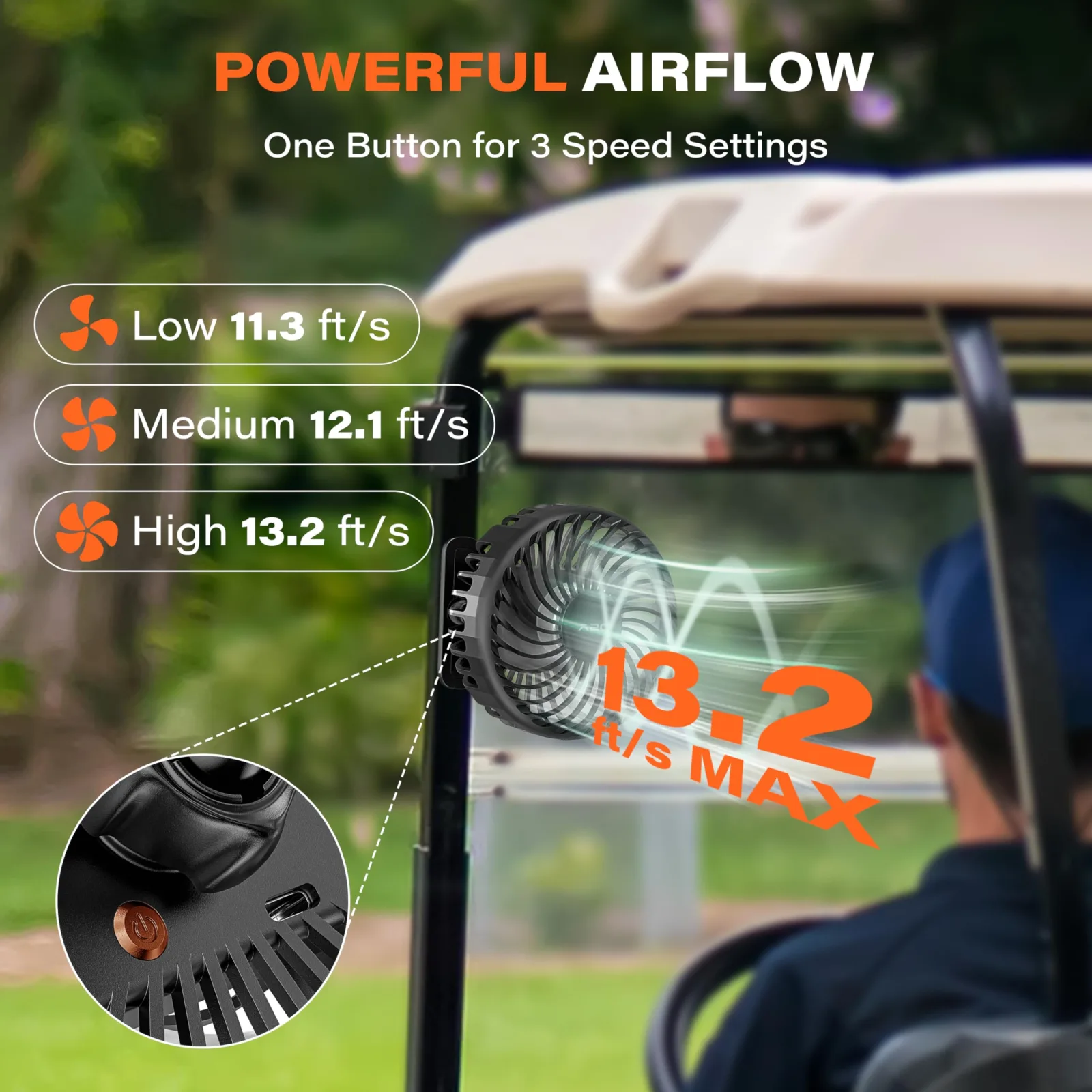 A2C WT-F1-M04X Rechargeable Portable Magnetic Golf Cart Fan — 2-Pack image 2