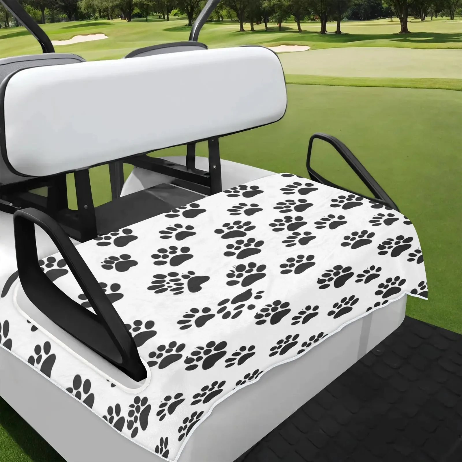 Tiveruda Black & White Paw Print Golf Cart Seat Cover — 51" x 31"