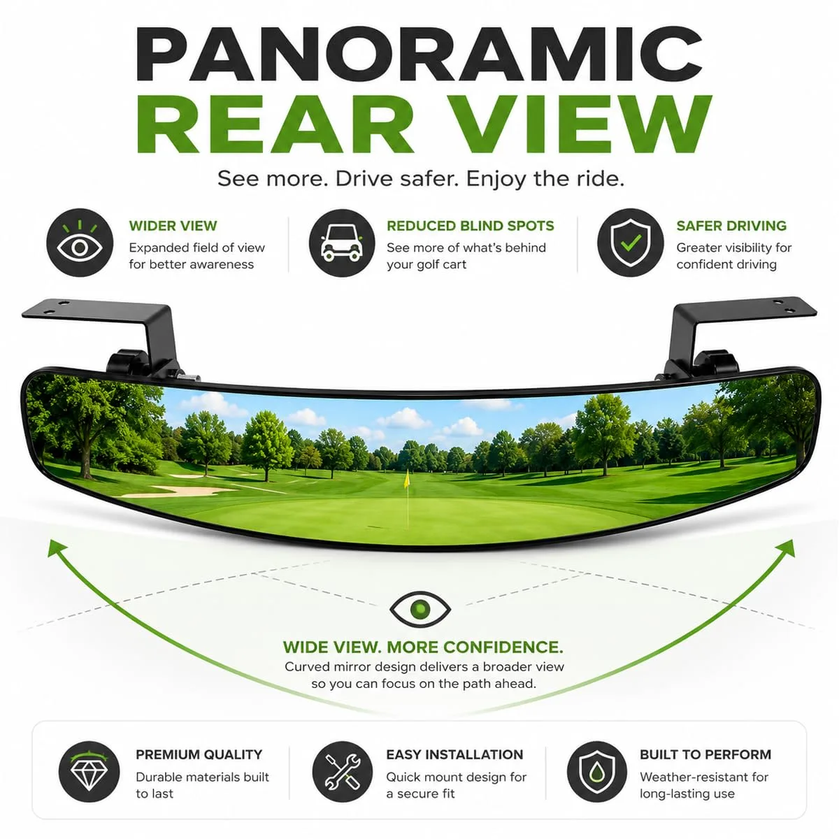 Generic 16.5" Panoramic Rear View Mirror for E-Z-GO Freedom RXV (2008-2025) - 034 image 4