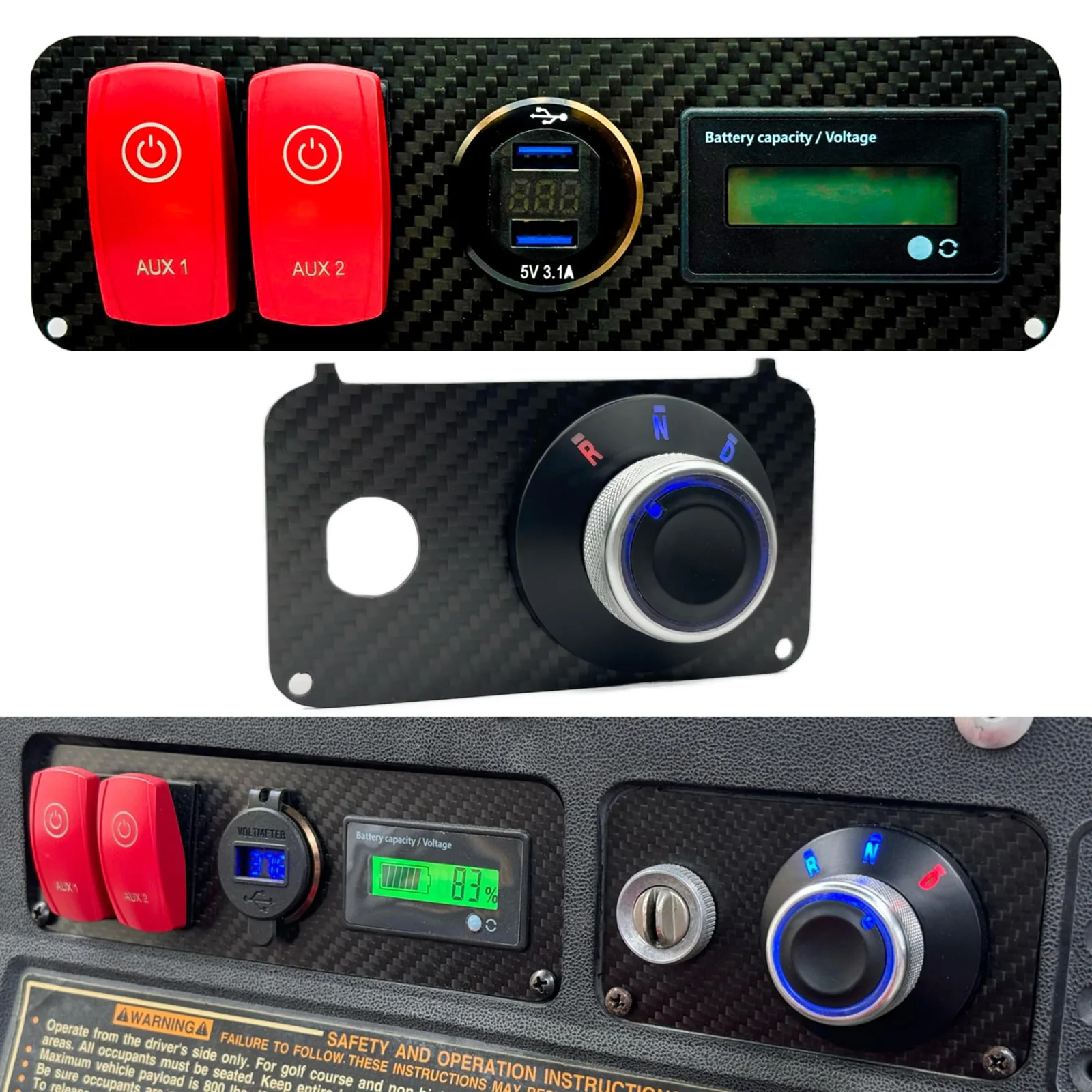 OZ-USA Carbon Fiber Key Switch Plate with Rotary Drive Selector for E-Z-GO TXT & Medalist