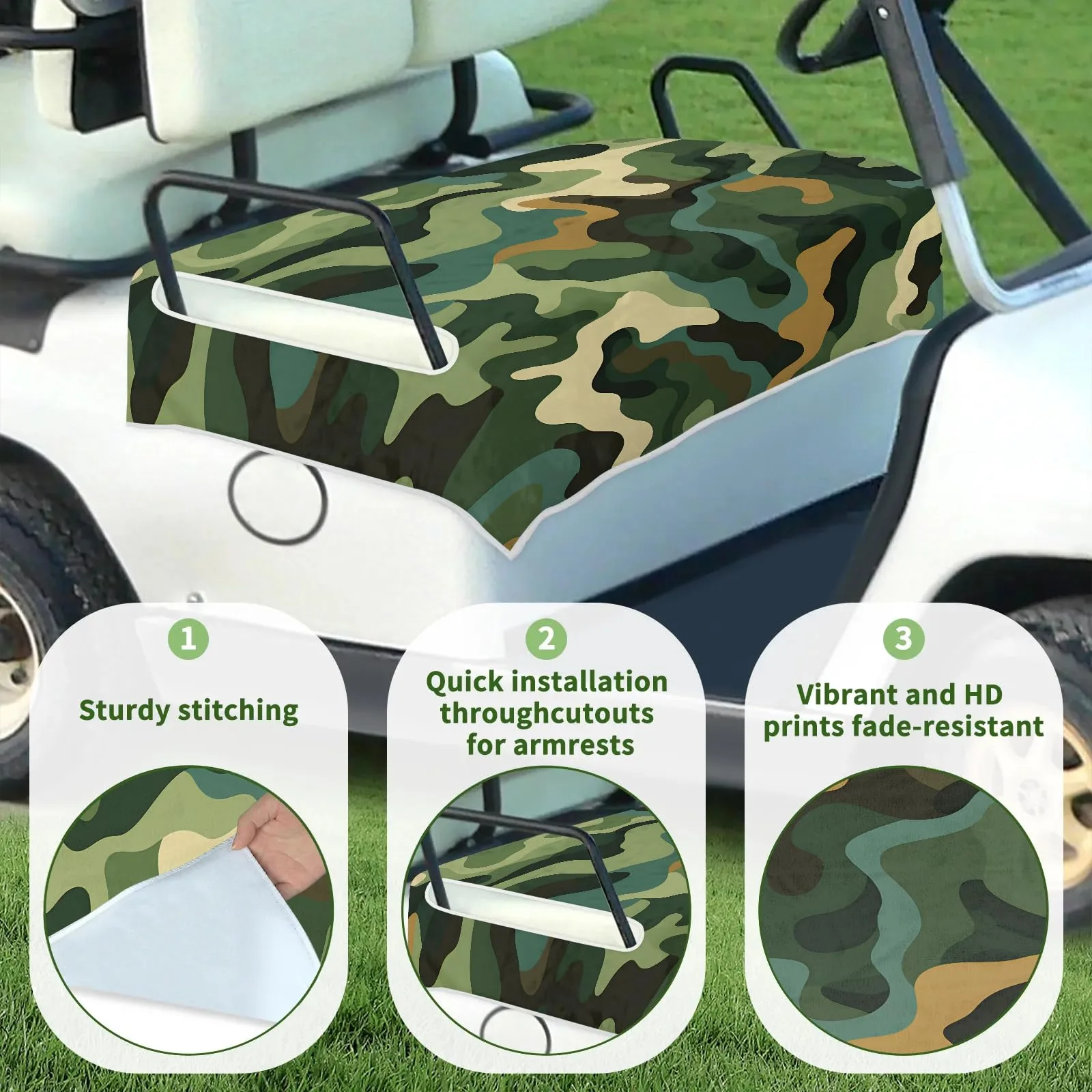Abstract Green Camo Golf Cart Seat Covers Non-Slip Universal Towel Blanket for 2-Person Seats Golf Cart Accessories 51" x 31" image 3