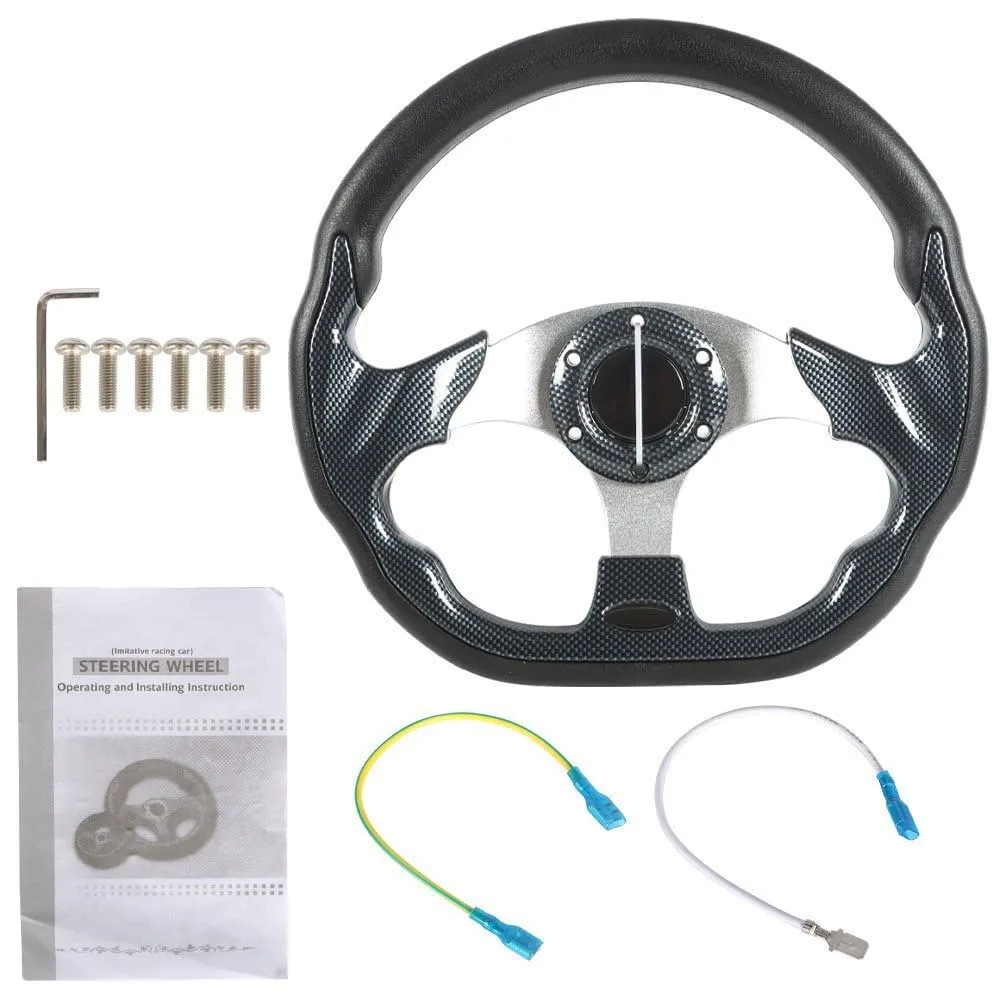 Generic 13-inch Carbon Fiber Wrapped Golf Cart Steering Wheel - Mod-G33S-211