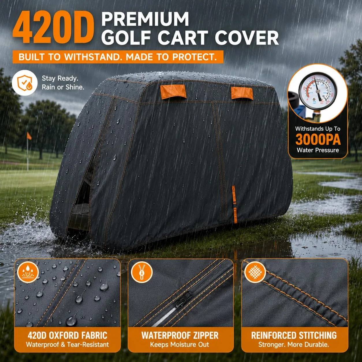 PGFDXDBNM 420D Waterproof Golf Cart Cover for Vivid EV Peak 6L (2024–2026) image 2