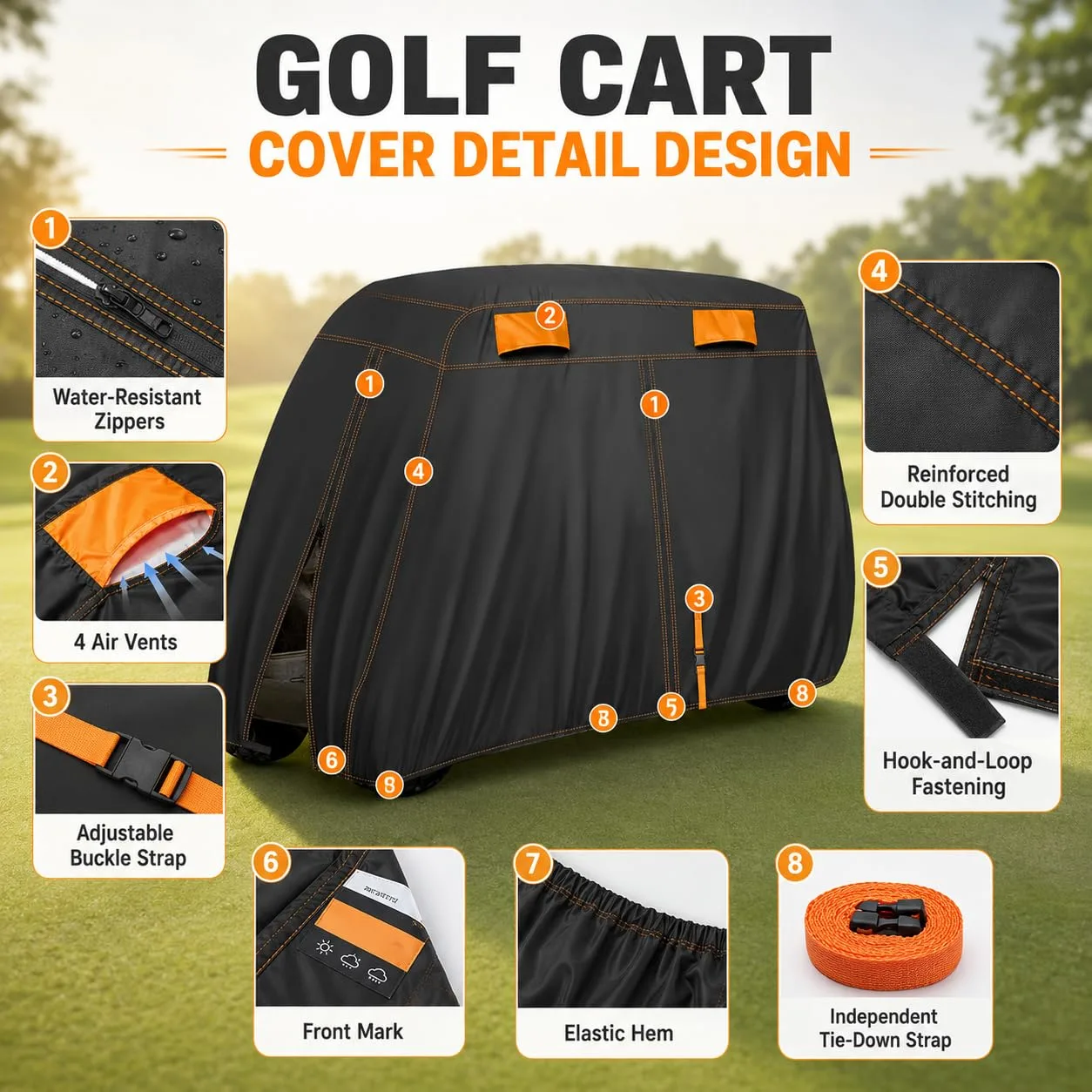 PGFDXDBNM 420D Waterproof Golf Cart Cover for Vivid EV Peak 6L (2024–2026) image 3