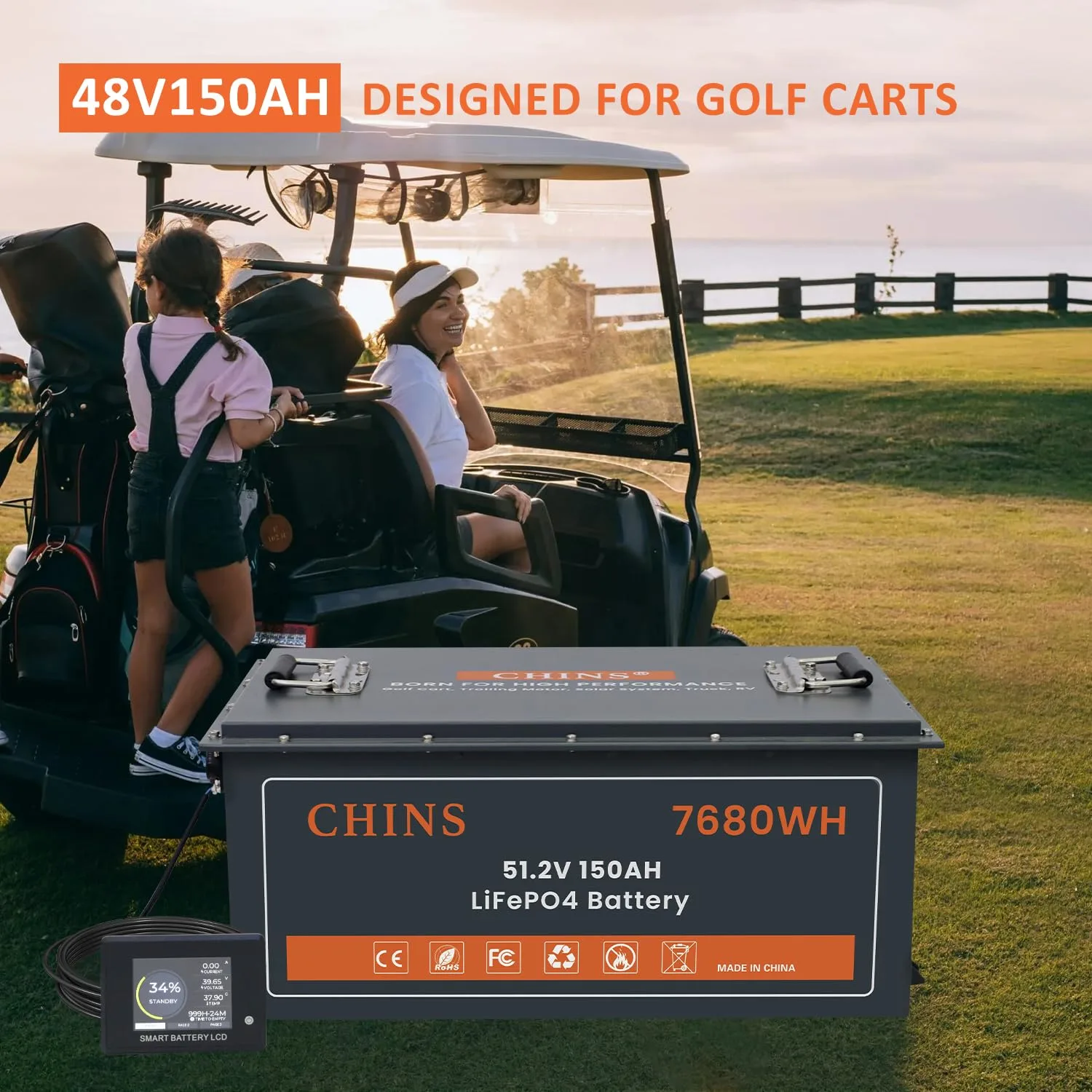 CHINS 48V 150Ah LiFePO4 Golf Cart Battery GC48150 with 18A Charger image 4