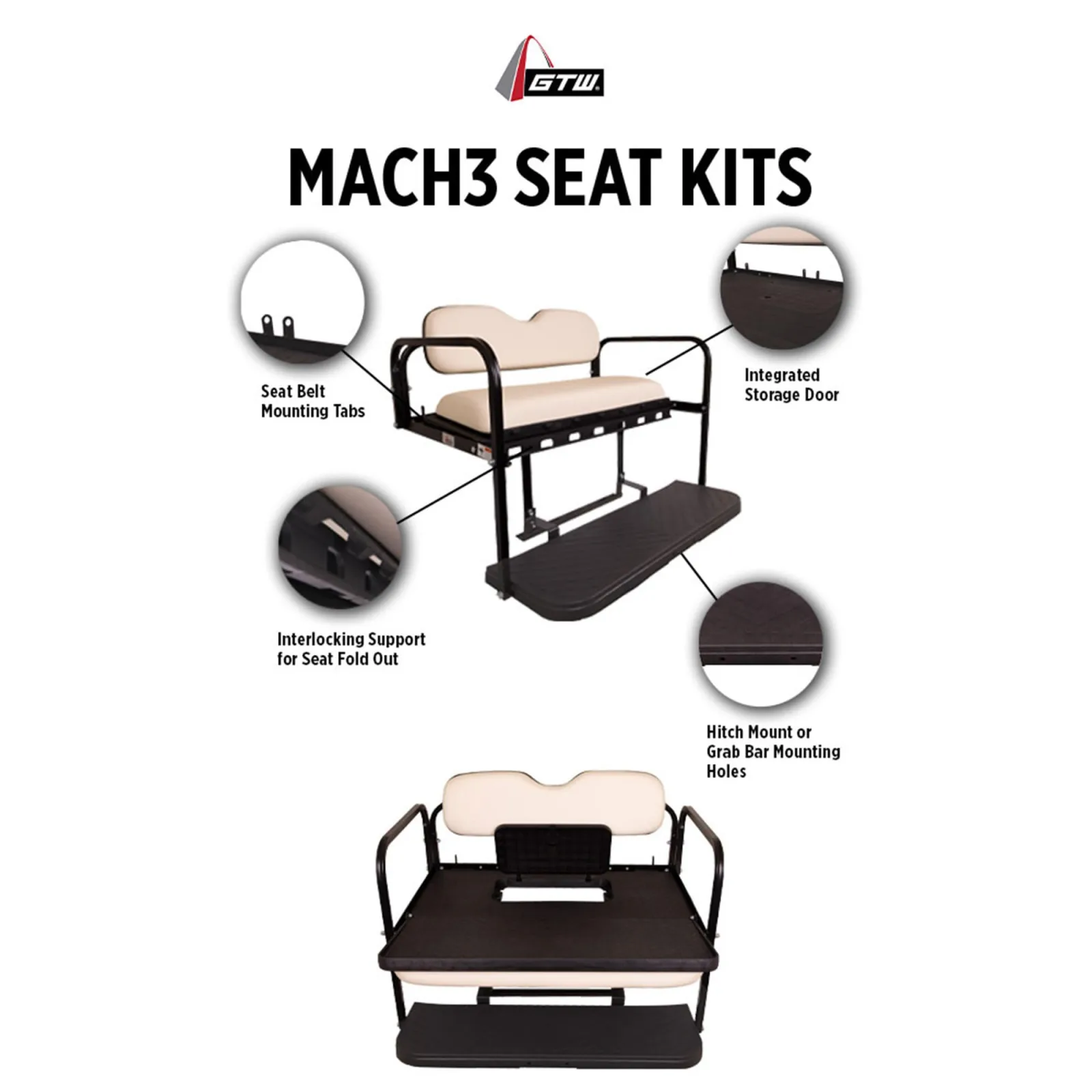 GTW Mach3 Rear Flip Seat Kit for Yamaha Drive2 (2017-Up) - 01-157 image 2