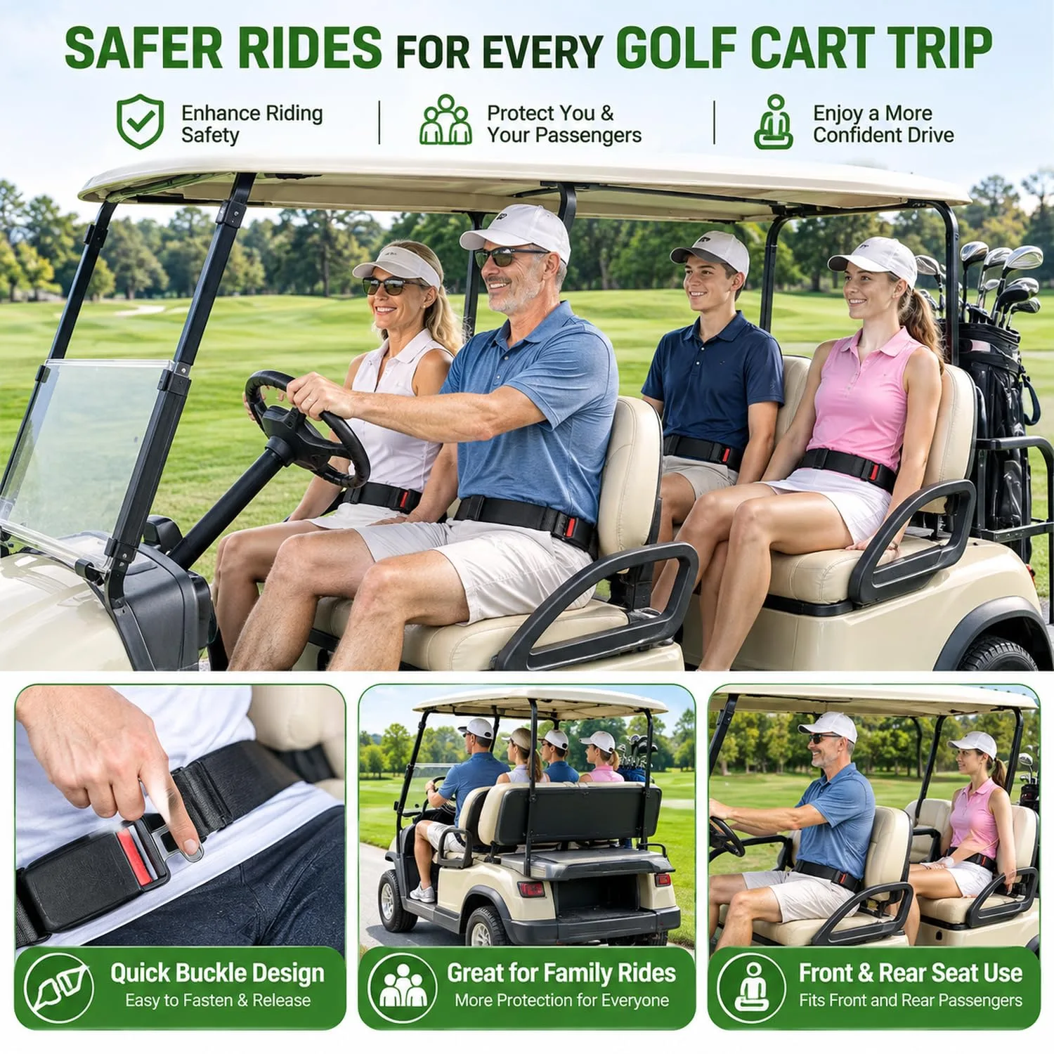 Xingnang Universal Golf Cart Seat Belt Kit 2-Pack — Black image 2